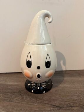 Whimsical Johanna Parker "Gus" Ghost Cookie Jar with Bow Tie- NWT